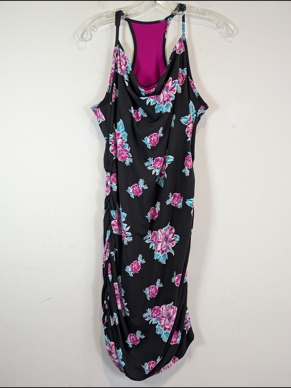 Autumn Teneyl Black Maxi Dress with Pink Floral Print, Size M/L